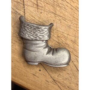 Vintage Pewter Boot Shaped Lapel Pin With Textured Design In Gift Box
